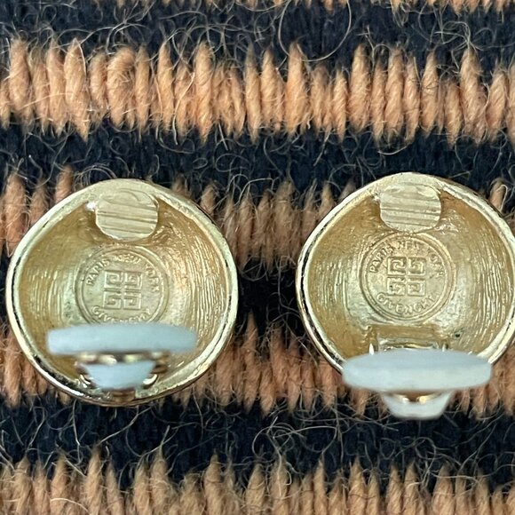 Vintage Givenchy Paris New York Gold Tone Swirl Pattern Clip On Earrings - Picture 7 of 9